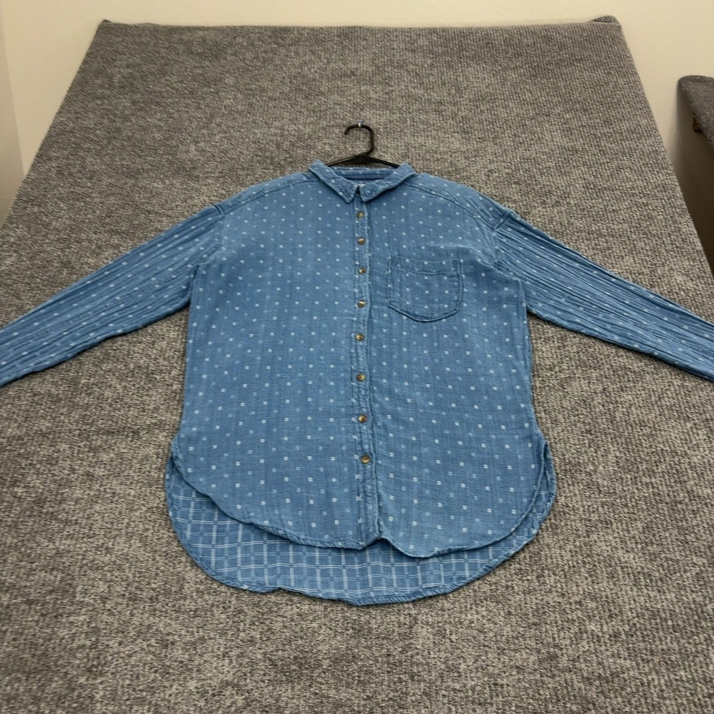 Pilcro Button Down Shirt Womens S Blue Cotton Long Sleeve Polka Dot Boho Casual